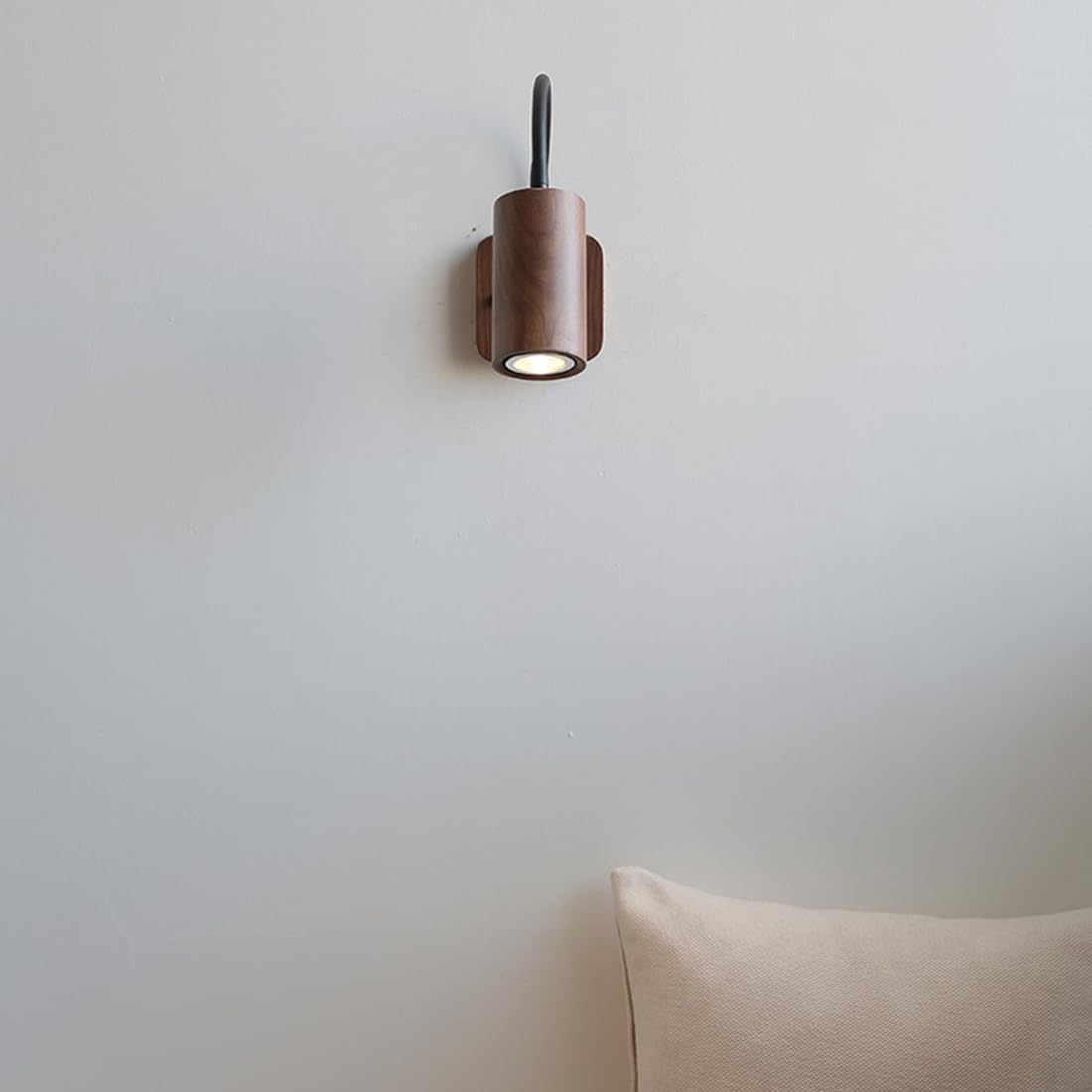 Lampada da Comodino in Legno con Tubo Nero, Applique a LED dal Design Vintage, Rotonda, in Legno di Noce, per Interni, Soggiorno, Camera da Letto.