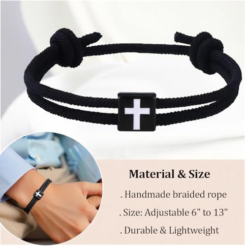 Mens Cross Bracelet for Teen Boys Gift Ideas, christmas stocking stuffers for Teens, Christian Religious Jewelry Gifts for Son from Mom Catholic Baptism Confirmation Birthday Gifts for Son Grandson Nephew — view 5