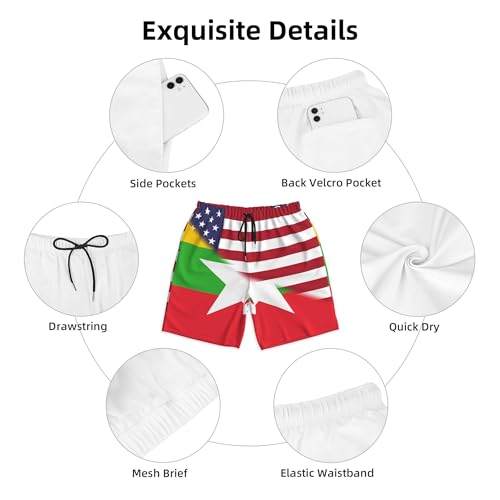 American Flag and Myanmar Flag Mens Summer Seabeach Casual Shorts Seaside Surfing Swim Trunks Beach Pants2