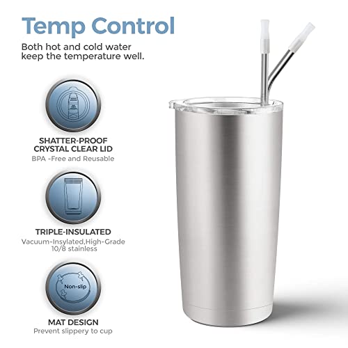 Thily Vacuum Insulated Stainless Steel Tumbler 20 Oz 4 Pack Travel Coffee Mug With Lids And Straw, Durable Powder Coated Thermal Cup, Non-Slip Bottom, For Cold & Hot Drinks, Stainless Steel Set Of 4 #TOP2