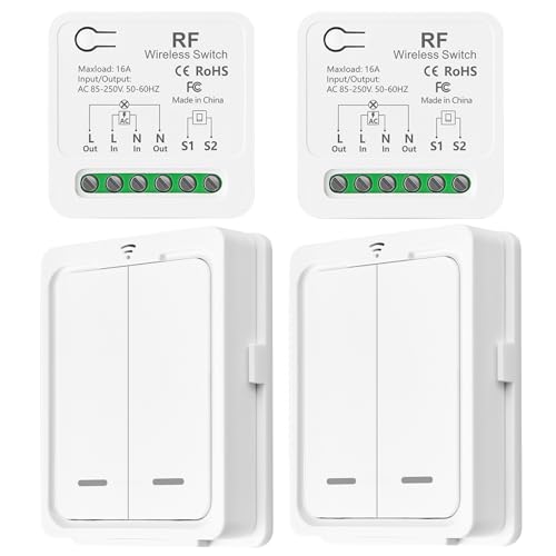 DieseRC Interrupteur de lumière sans fil/Compatible avec les Interrupteurs Manuels, Récepteur à Relais de 10A et Télécommande, interrupteur marche/arrêt pour des lampes jusqu'à 1500 W