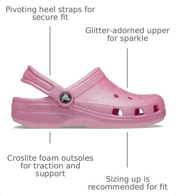 Image of Crocs Classic Glitter Clogs (Little Kid /Big Kid) Pink Tweed Glitter 3 Little Kid M