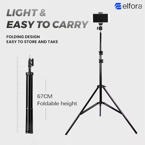 Image of Elfora 7 Feet Rotation Tripod Stand | Lightweight and Sturdy Design with Adjustable Mobile Clip Holder Compact for Photography and Videos | Compatible with All Mobiles & Cameras (Black)