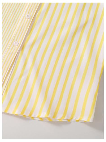 OYOANGLE Girl's Vertical Striped Stand Collar Long Sleeve Pocket Button Down Shirts4