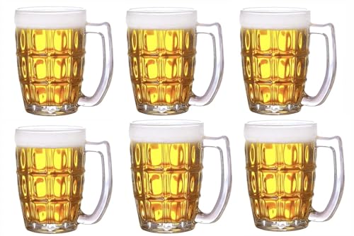 Image of 400 ML Heavy Base Crystal Clear Glass Beer Mug Classic Design Transparent Mug with Glass Handle for Multipurpose Drink, Set of 06