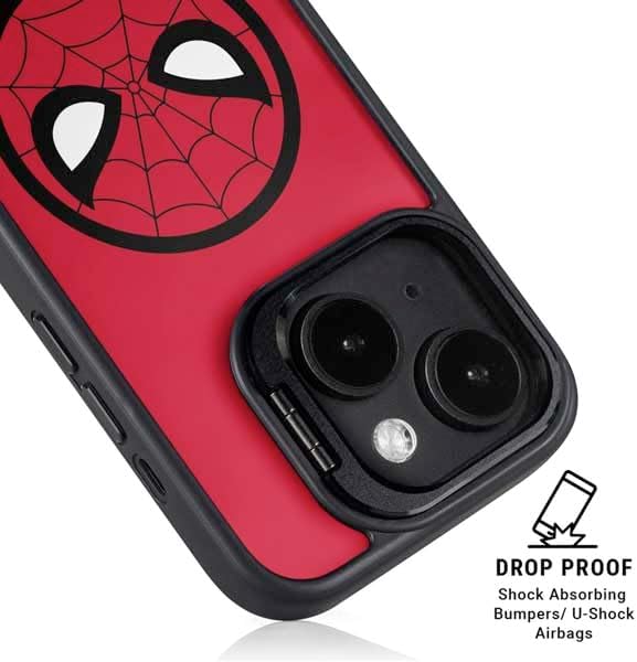 Skinit Kickstand Phone Case Compatible with iPhone 15 - Officially Licensed Marvel Spiderman Spiderman Emblem Design