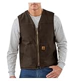 Carhartt Men's  Sherpa Lined Sandstone Rugged Vest V26,Dark Brown,X-Large