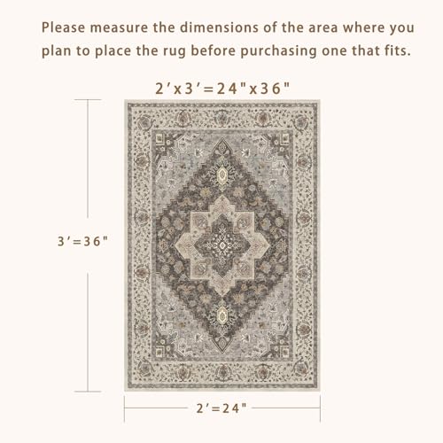 Tangsoo 2x3 Washable Rugs for Entryway, Vintage Non Slip Small Area Rug, Farmhouse Indoor Front Door Rug, Door Mat Small Carpet, Soft Low Pile Entry Rug for Entrance Kitchen Bedroom Grey/Multi by Tangsoo - Image 2