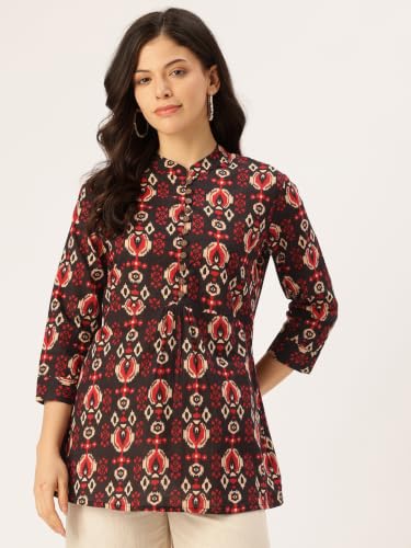 Image of feranoid Top - Mandarin Collar, 3 /4 Sleeves, Flattering Fit,Sizes (S-XXL)
