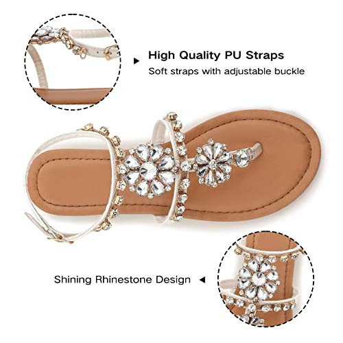 Musshoe Sandals For Women Dressy Summer Rhinestone Sandals For Women White 6 #TOP1