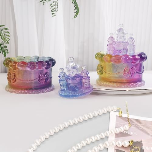 Voaesdk Storage Box Resin Mold with Lid, Cake Shaped Jar Silicone Mold, Cake Castle Resin Jar Mold for Epoxy Resin, DIY Jewelry Trinket Candy Container Candle Holder Home Decor Organizer Gift