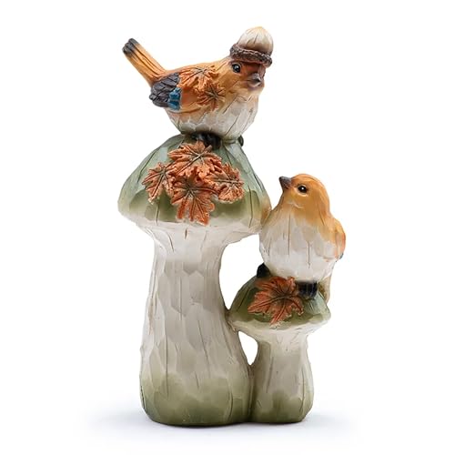Napco Whimsical Birds on Mushrooms Figurine Charming Nature-Inspired Decor for