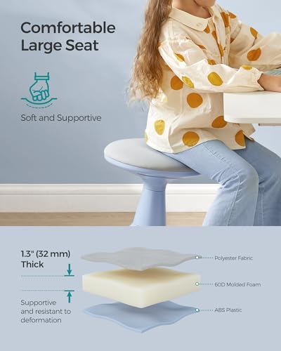 Image of SONGMICS Kids Wobble Chair 5-8Y, Active Sitting Stool with Focus Support, 15.1 inch Height 154 lb Capacity, Anti-Slip Base Tool-Free Assembly, Pale Blue and Dove Gray UOSC009Q01