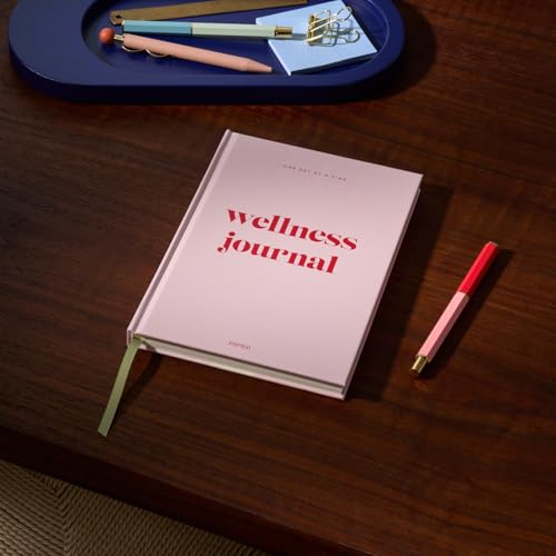 Papier Daily Wellness Journal Diary - Baby Pink, 8.46\" L x 6.02\" W | Hardback Cover Wellbeing, Gratitude & Mindset Diary for Personal Growth, Mindfulness & Reflection | Track Goals, Sleep & Lifestyle