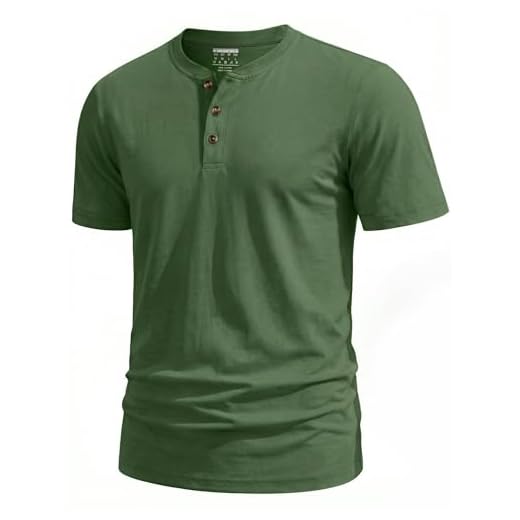 TACVASEN Henley Homme Basique Col Rond Tee Shirt Militaire Homme Respirant Manches Courtes T-Shirt Anti Transpirant Coton Décontracté Slim Vert, L