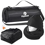 Vzpeun Travel Pillow Blanket Set - Hooded Neck Pillows Airplane with Portable Bag Earplugs, Memory Foam Filling, Long Flights Trip Essentials for Plane, Office, Cars Sleeping
