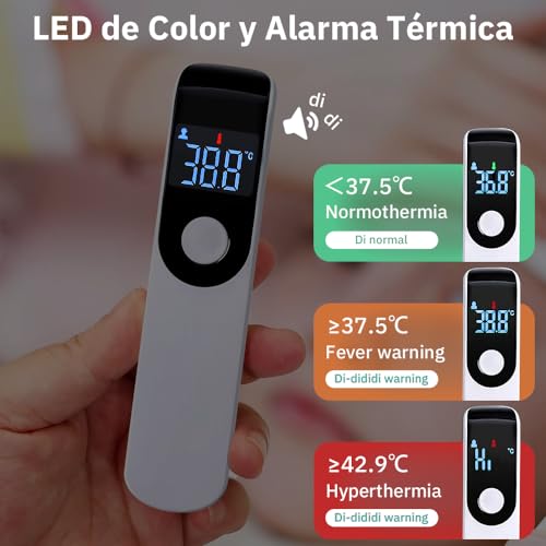 Termómetro Digital, Termometro Infrarrojos sin Contacto, Termometro Digital Frente con Alarma de Fiebre, Pantalla LCD, ℃ y ℉ Conmutable, Lectura Instantánea, Termometro Bebe Adultos (Blanco) - imagen 5