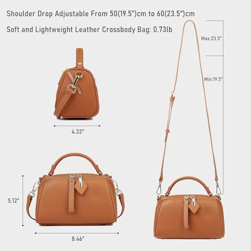 Image of MFFOR Genuine Leather Shoulder Bag, Boston Bags for Women, Top Handle Handbag, Satchel Purse with Adjustable Strap (Golden Brown)