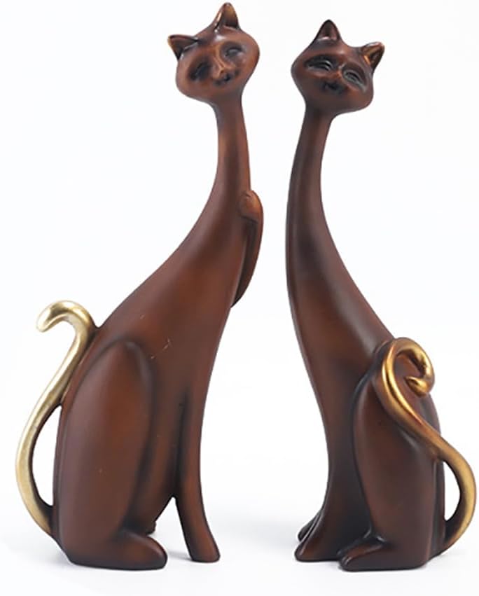 2 Pcs/Set Resin Cat Statues Home Decor Vintage Cat Couple Figurines Statues for Living Room Wine Cabinet TV Cabinet Desk Decoration Wedding Gifts for Cat Lover (D)