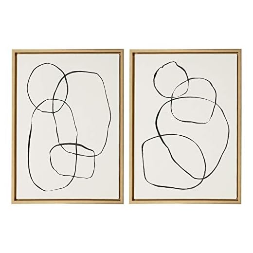 Kate and Laurel Sylvie Modern Circles and Going in Circles Framed Linen Textured Canvas Wall Art by Teju Reval, 2 Piece 18x24 Gold Abstract Wall Decor
