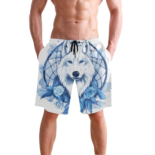 Men’s Swim Trunks Blue Rose Dreamcatcher Wolf Beach Board Shorts Swimming Short Pants Running Sports Surffing Shorts2