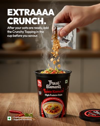 Image of True Elements Spicy Korean Protein Oats 66g - High Protein Instant Oats | Savoury Oat Cup | Healthy Ready-to-Eat Meal