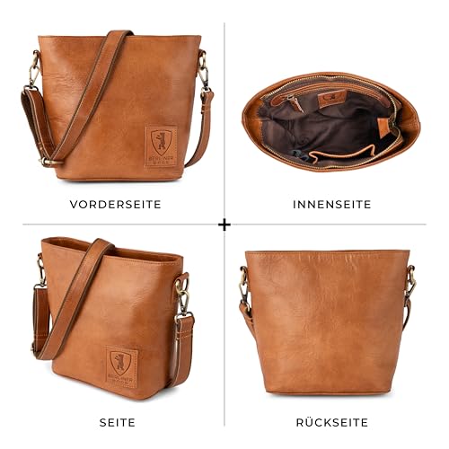 Berliner Bags Vintage Schultertasche Madison, Mittelgroße Umhängetasche aus Leder, Crossbody Bag, Handtasche für Damen - Braun