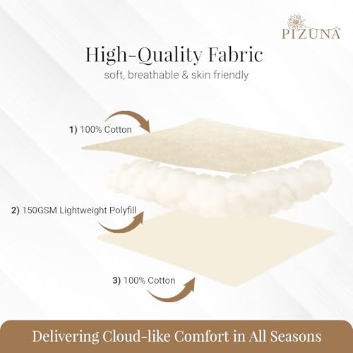 Image of Pizuna Luxurious Cotton Bedspread with 2 Pillow Covers, 400 Thread Count Long Staple Quilted Bed Spread with Soft Polyfill 102X102 Inch Embroidered Cover for Super King Bed, New Ivory