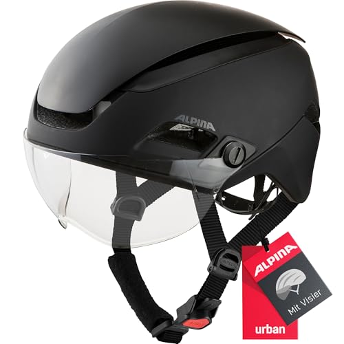 Alpina Altona V - Extrem Leichter, Beleuchteter & Belüfteter Fahrradhelm Mit Selbsttönenden Visier Für Erwachsene, Black-Stealth matt, 57-62 cm