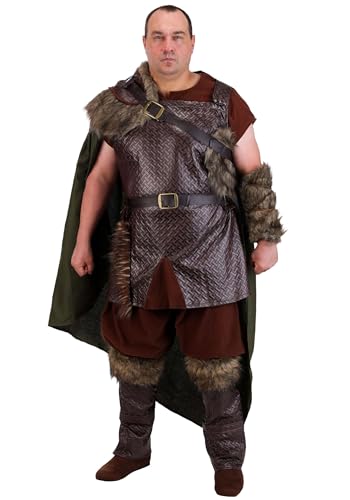 Mens Plus Size Viking Halloween Costume | Adult Nordic Warrior Oufit with Tunic, Pants, Belt, & Cape 2X