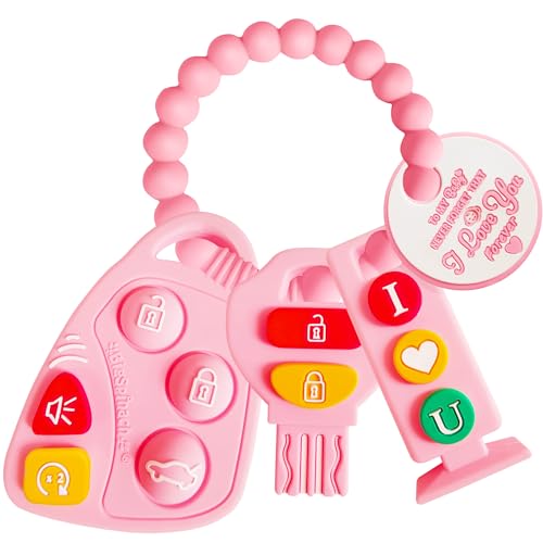 Image of BIGSPINACH Baby Goth Teething Keys Toy 6-12M Pink Car Key Teether Combo Set