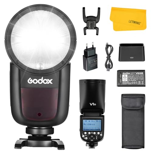 Godox V1 V1N V1-N Flash pour Appareil Photo Nikon, 2.4G TTL Godox Flash Nikon HSS 1/8000s, Lampe Pilote LED à 10 Niveaux, Batterie Lithium, pour Photographie de Studio/Portrait/Mariage/Produit