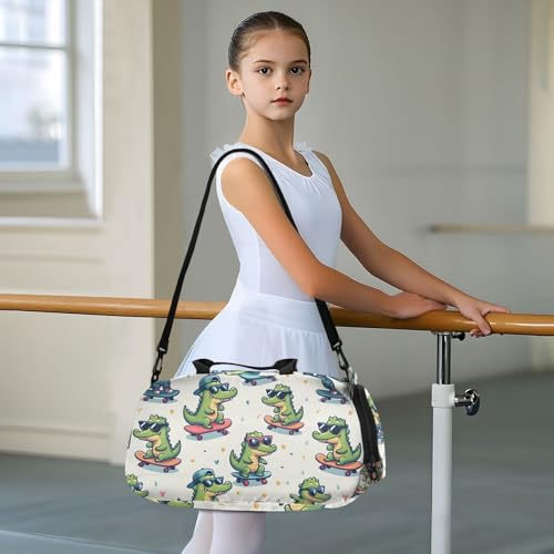 Travel Duffle Bag for Kids Boys Girls Crocodile Cute Little Animal Sports Bag Overnighter Duffle Sleepover Weekender with Shoes Compartment2
