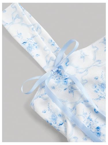 MakeMeChic Women's Floral Bow Wide Strap Cami Top Ruched Sleeveless Tank Crop Tops3