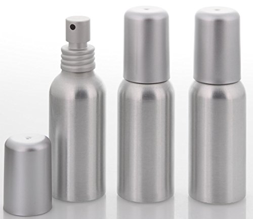 Preisvergleich Produktbild Aluminium-Flasche, Pump-Zerstäuber, Alu Sprühflasche leer, 50 ml Kosmetex, bruchsicher, rund, 3× 50 ml Zerstäuber