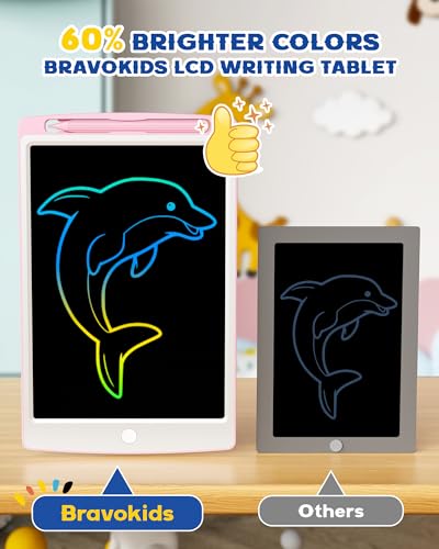 bravokids LCD Writing Tablet for Kids Toys, 10 Inch Colorful Erasable Doodle Board Drawing Pad for Kids, Travel Educational Toys Christmas Gift for 3 4 5 6 7 Girls Toddlers-Pink - Thumbnail 3