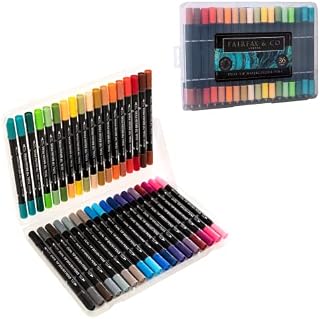 HTI Fairfax & Co Dual Tip Watercolour Pens | 36 Piece Premium Quality Coloured Dual Tip Brush Pens in Storage Case Watercolour Brush Pen Set, Blendable, Water Based Ink Adults Drawing and Sketching