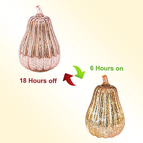 Image of Romingo Mercury Glass Pumpkin Light with Timer for Halloween Pumpkin Decorations Fall and Thanksgiving Decor, Rose Gold, 8.7 inches
