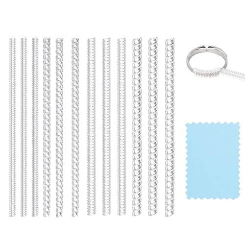 12 Pcs Ring Size Adjuster,Ring Guard Clip Invisible Tightener Transparent Resizer,Invisible Ring Size Adjuster with Polishing Cloth,Invisible Loose Ring Sizer for Women and Men Loose Rings(4 Size)