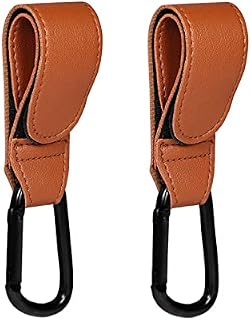 SAVITA 2pcs Baby Bag with Stroller Hooks, Leather Stroller Organizer Pram Buggy Hook Clip for Hanging Shopping, Dressing and Diaper Bags
