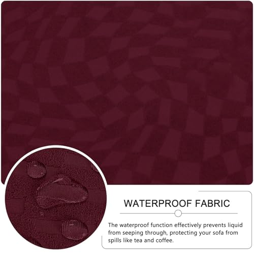 Funda de sofá acolchada impermeable color burdeos lavable y antideslizante para mascotas 4