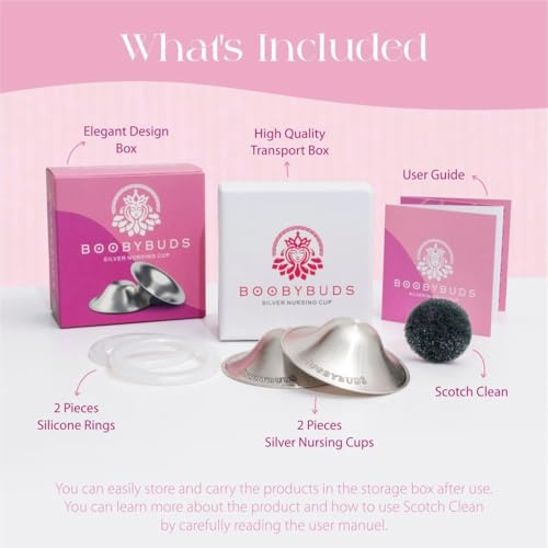 Image of The Original Silver Nursing Cups - Nipple Shields for Nursing Newborns - 999 Silver - Universal Fit - Nipple Comfort Cups for Breastfeeding (Silver Silicone, Regular)