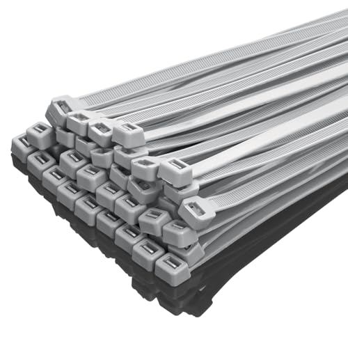 XINGO 100 peças flanges cinzentas para cabos profissionais, 300 mm x 7,6 mm, resistentes a raios UV, abraçadeiras para cabos para escritório, casa, exteriores