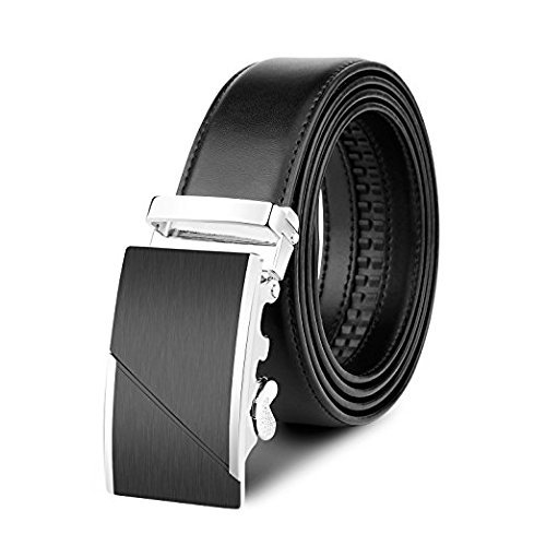 Xpassion Cinturón de Cuero para Hombre Cinturones Hebilla Automática 3,5cm Ancho (130cm, Negro 7)