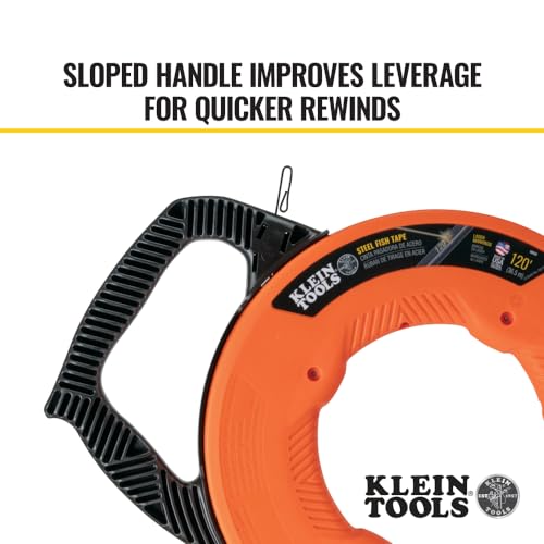 Klein Tools 56333 Electrical Fish Tape, Steel Wire Puller with Double Loop Tip, Optimized Housing and Handle, 1/8-Inch x 120-Foot - Thumbnail 5