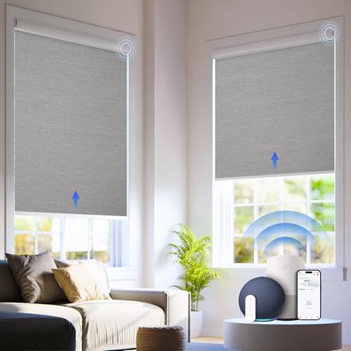 Motorized Blinds with Remote,Cordless Automatic Roller Shades for Windows,Blackout Smart Electric Blinds?Grey,48