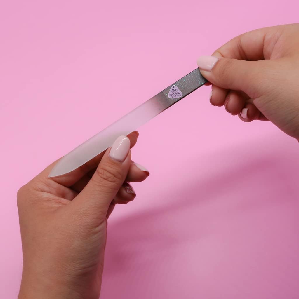 Manicure Glass Nail File with Case for Gentle, Precision Filing, Expertly Shape Nails & Enjoy a Smooth Finish - Bona Fide Beauty Pastel Premium Czech Glass File