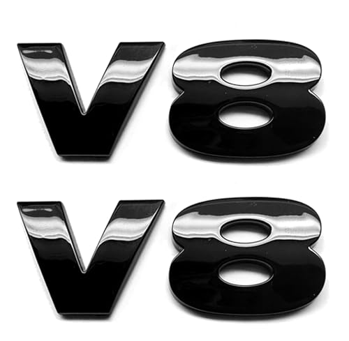 Image of 2pc 3D Gloss Black V8 Badges Emblems with Adhesive Backing fits Range Rover, Land Rover, Trucks, and Cars.