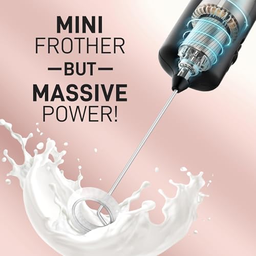 Image of Zulay Kitchen Mini & Mighty Milk Frother Wand - Powerful Handheld Coffee Frother, Battery Operated Drink Mixer - Compact Pocket Size - Detachable Whisk for Latte, Matcha, Hot Chocolate - Black
