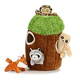 okegztoa Hide and Seek Dog Puzzle Puppy Toys, Interactive Squeaky Plush, Stuffed Toys for Dogs, Small Size(Sheep, Panda, Forest Animals) (Tree Hole Mix Medium)